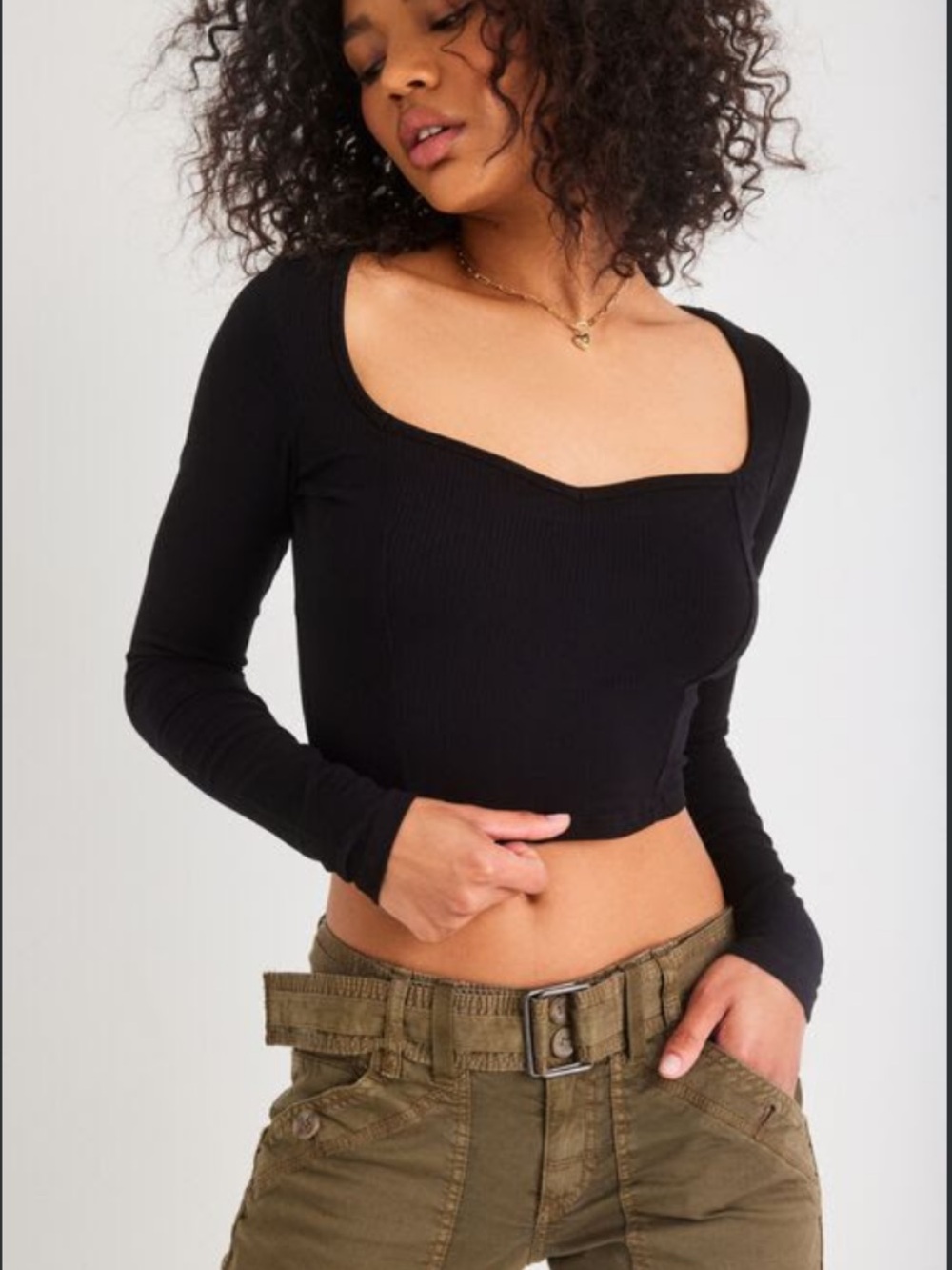 Garage Black Long Sleeve Cropped Cowl Neck Top